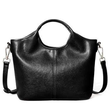 Imagem de BOSTANTEN Pequenas bolsas de couro vegano para mulheres, bolsa feminina, alça superior, bolsa transversal, alça de ombro removível, Preto