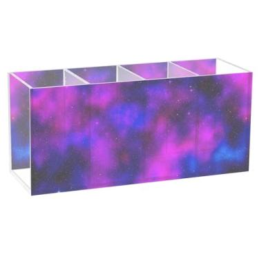 Imagem de TSENQUE Porta-canetas de acrílico personalizado com galáxia cósmica, roxo, azul, para mesa, porta-copos, artigos de escritório