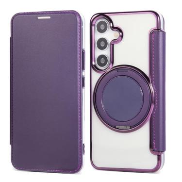 Imagem de Capa carteira para Samsung Galaxy S25 Plus com 3 compartimentos para cartão, bloqueio RFID, suporte de anel giratório de 360° e compatibilidade magnética, capa traseira transparente à prova de choque