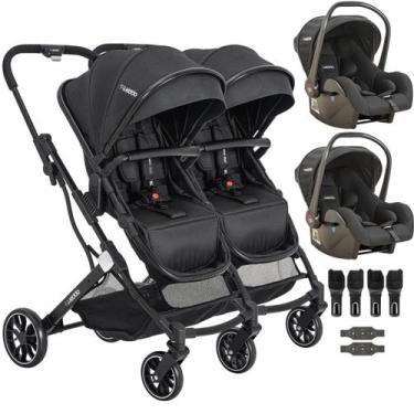Imagem de Carrinho Kiddo para Gemeos com 2 Bebe Conforto Zig Zag Preto