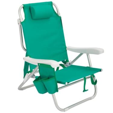 Imagem de Cadeira de Praia Mochila Dobrável Reclinável Alumínio Portátil Leve 5 Posições Camping(Verde Alga)