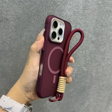 Imagem de Capa fina fosca de luxo para iPhone 13, 11, 12, 14, 15, 16 Pro Max Plus, com estampa de pneu, à prova de choque e alça de pulso, vinho tinto, para iPhone 12 Pro Max