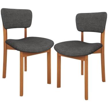 Imagem de Kit 02 Cadeiras Para Sala de Jantar Cozinha Living Estofada Dara L02 Linho Cinza Escuro - Lyam Decor