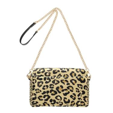 Imagem de Joitme Bolsa de ombro feminina, bolsa tiracolo para celular, linda estampa de leopardo, marrom e preto, bolsa de ombro de couro sintético com alça de corrente