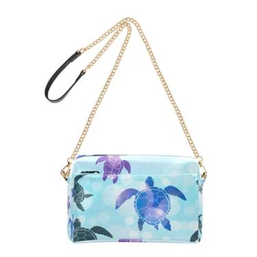 Imagem de Joitme Bolsa feminina transversal, bolsa para celular, silhuetas, tartarugas marinhas, alça de corrente azul claro, bolsa de ombro de couro PU