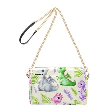 Imagem de Joitme Bolsas femininas bolsa transversal para celular linda bolsa de ombro de couro PU com alça de corrente desenho fofo dragões bege