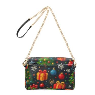 Imagem de Joitme Bolsa tiracolo preta para árvores de Natal, bolsas femininas de couro PU, bolsa de ombro com alça de corrente para celular