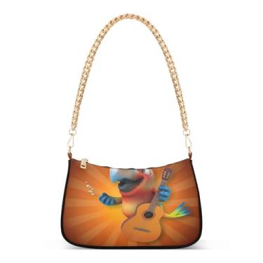 Imagem de Bolsa de ombro alegre com corrente laranja papagaio de desenho animado, linda bolsa Hobo média para mulheres, bolsa clutch moderna para todos os dias e festas