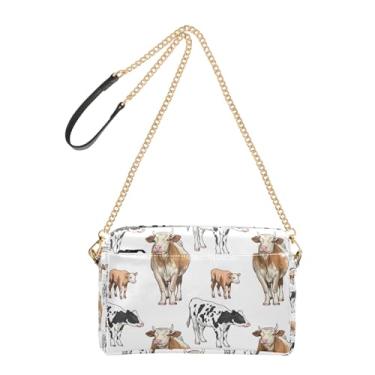 Imagem de Joitme Bolsa tiracolo Cows Calves Farm Animal Bolsa feminina para celular Bolsa de ombro de couro PU com alça de corrente