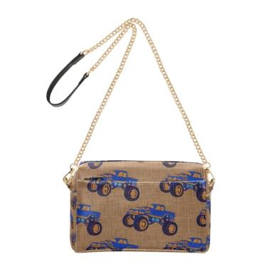 Imagem de Joitme Bolsa tiracolo feminina com estampa de brinquedos de caminhão azul marrom bolsa de couro PU bolsa de ombro com alça de corrente
