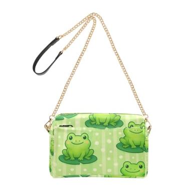 Imagem de Joitme Bolsa tiracolo feminina bolsa para celular bolsa fofa desenho de sapos verde PU bolsa de ombro alça de corrente
