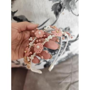 Imagem de Tiara Jardim Encantado com Flores Borboleta e Pérolas (Rosê e off)