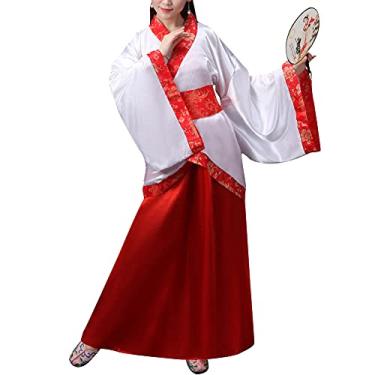 Imagem de Vestido Hanfu Feminino Chinês Tradicional Fantasia Antiga Estampa Floral Han Dynasty Roupão Longo Roupa Roupa Roupa (45-A# Branco, P)