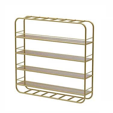 Imagem de Prateleiras de metal para armazenamento de esmalte de parede, produtos domésticos, prateleira de manicure nórdica, suporte para pendurar na parede, suporte dourado para manicure de ferro forjado