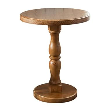 Imagem de Mesa lateral redonda retrô de madeira pequena mesa de cabeceira para quarto decoração de sala de estar mesa lateral de sofá mesa de centro pequena