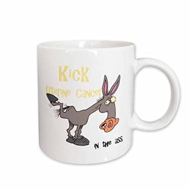 Imagem de 3dRose Caneca de cerâmica Kick Uterine Cancer Peach In The Ass Awareness Ribbon Cause Design, 325 ml, branca