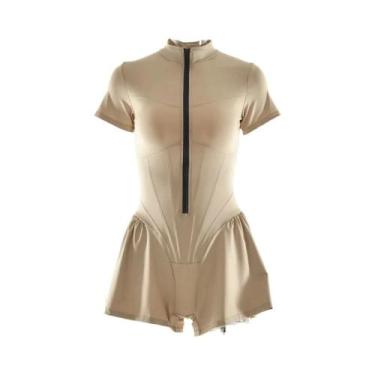 Imagem de Macacão Sexy Feminino Com Saia Justa, Decote Redondo, Manga Curta, Zíp