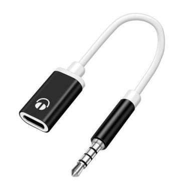 Imagem de Adaptador de fone de ouvido preto, cabo de áudio macho de 3,5 mm para fêmea tipo C, compatível com leitores de CD MP3, fones de ouvido, fones de ouvido e acessórios