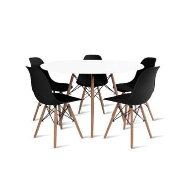 Imagem de Conjunto de Mesa de Jantar Eames Eiffel Redonda 120cm Tampo de Madeira