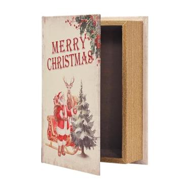 Imagem de PACOLO Caixas de livros decorativas, armazenamento de capa de madeira sintética para joias escondidas, dinheiro e dinheiro (Merry Christmas)