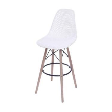 Imagem de Banqueta Boxbit Colmeia Branca Base Madeira