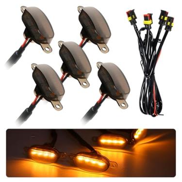 Imagem de MTRPS 5 peças de luz de grade dianteira do carro, lente âmbar brilhante, lâmpada de acabamento de grade de LED com chicote, luz frontal à prova d'água compatível com F350 F250 F150 Raptor Ram-1500