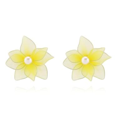 Imagem de XYAYOU Brincos femininos de tule de malha, vintage, com tecido central de pérolas, tridimensionais, para festa de casamento, aniversário, feriado, Medium, Acrílico, Sem pedra preciosa