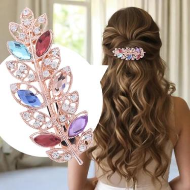 Imagem de Grampos de cabelo de strass, grampos de cabelo de cristal brilhante, presilhas de cabelo de folha extravagantes para casamento, acessórios de cabelo de noiva, multicolorido