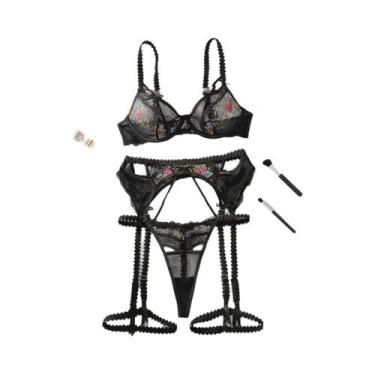Imagem de Conjunto De Sutiã E Calcinha Com Bordado Floral Modelador Sexy Europeu