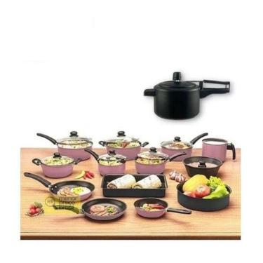 Imagem de Kit 13 Panelas Completo Rose Teflon Com Panela De Pressão