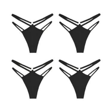 Imagem de Calcinhas De Algodão Listradas De Cintura Baixa Para Mulheres, 4 Peças