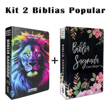 Imagem de Kit 2 Biblias Sagrada Letra Gigante Luxo Popular - Leão Duo e Black Fl