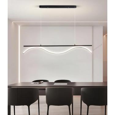 Imagem de Luminária pendente LED moderna, preta, com altura ajustável e dimerizável (com controle remoto), 40W, para restaurantes, escritórios e salas de recepção (100cm).