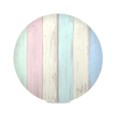 Imagem de Wassud Jogo americano com textura de madeira arco-íris tapetes redondos para cozinha e jantar tapetes laváveis resistentes ao calor decoração de mesa 39 cm