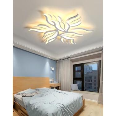 Imagem de Luminária de teto LED moderna e regulável para sala de estar, com controle remoto, em acrílico, lustre para quarto, iluminação interna para sala de jantar, cozinha e escritório (branca, 9 lâ