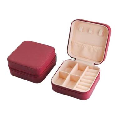 Imagem de Amarme - Porta Joias Portátil de Viagem com Zíper, Mini Estojo Organizador para Colar, Brincos, Anéis e Pulseiras, Interior em Veludo – Compacto 10×10×5cm – 6 Cores Disponíveis (Vermelho)