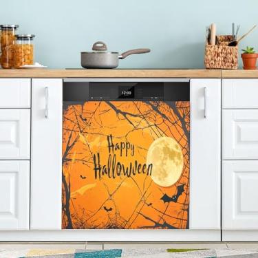 Imagem de xigua Capa magnética de teia de aranha de Halloween, adesivos magnéticos decorativos antiarranhões para painel de geladeira e lava-louças, decoração personalizada de cozinha doméstica 58 x 66 cm