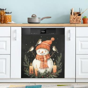 Imagem de xigua Capa magnética preta de boneco de neve de Natal, adesivos magnéticos decorativos antiarranhões para painel de geladeira e lava-louças, decoração personalizada de cozinha doméstica 58 x 66 cm