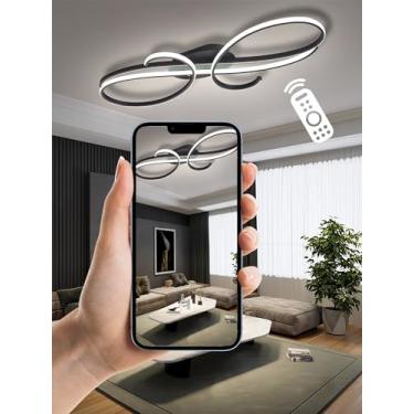 Imagem de Luminária de teto LED regulável para sala de estar, iluminação moderna para quarto com controle remoto, design em espiral metálica (preta, 80 cm)