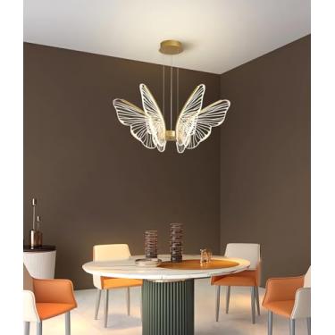 Imagem de Lustre moderno de borboletas com LED, luminária pendente com controle remoto e intensidade ajustável, design elegante e luxuoso, ideal para sala de estar, quarto e sala de jantar (6 lâmpadas