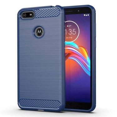 Imagem de Capa para Moto E6 Play Capa,Material de fibra de carbono,Macio antiderrapante,anti-óleo,Proteção total de capa de telefone compatível com Moto E6 Play-Blue