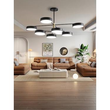 Imagem de Luminária de teto LED regulável com controle remoto, moderna e embutida, ideal para sala de estar, quarto, sala de jantar e outros ambientes (preta, 8 lâmpadas, estilo C).