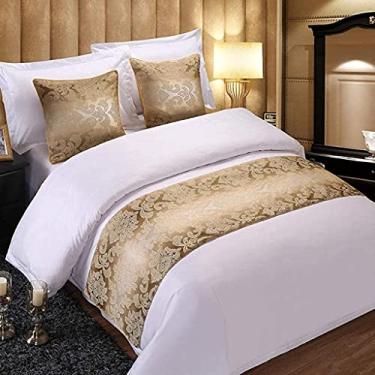 Imagem de HSTANGKY Cachecol de cama de hotel luxuoso cetim jacquard toalha de cama moderna colcha decorativa sem desbotamento proteção de cama para solteiro queen king tamanho dourado 3||50 x 180 cm para cama