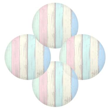 Imagem de Wassud Jogo americano conjunto de 4 tapetes redondos de textura de madeira arco-íris para cozinha e jantar, tapetes laváveis e resistentes ao calor, decoração de mesa 39 cm