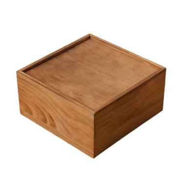 Imagem de Bothyi Caixa organizadora de madeira maciça quadrada com tampa deslizante, ideal para colecionadores e artesãos. Perfeita para guardar presentes e, 20cmx20cmx10cm