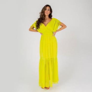 Imagem de Vestido susie longo chiffon feminino - Susie Modas, Verde limão, G, 10