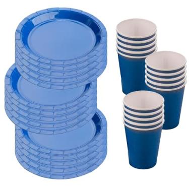 Imagem de Kit Festa 60 Peças - Pratos e Copos de Papel 18cm e 270ml - Descartáveis para Aniversário e Eventos(Azul)