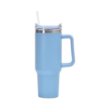 Imagem de Copo Térmico Inox 304 com Canudo e Alça | Garrafa Térmica de 1,2 Litros (1200ml) para Academia, Trabalho e Viagem(AZUL BB)