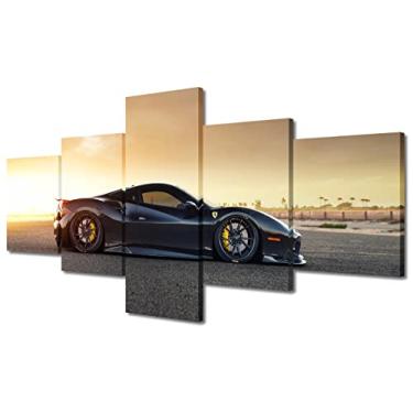 Imagem de TUMOVO Decorações de casa super carro ao pôr do sol imagens de parede para sala de estar arte de parede de tela de carro de luxo pintura de parede moderna 5 painéis hipercarro impressões arte de