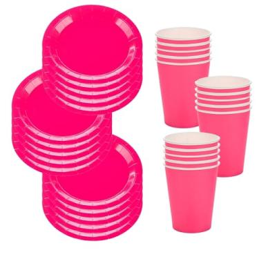 Imagem de Kit Festa 60 Peças - Pratos e Copos de Papel 18cm e 270ml - Descartáveis para Aniversário e Eventos(Pink)